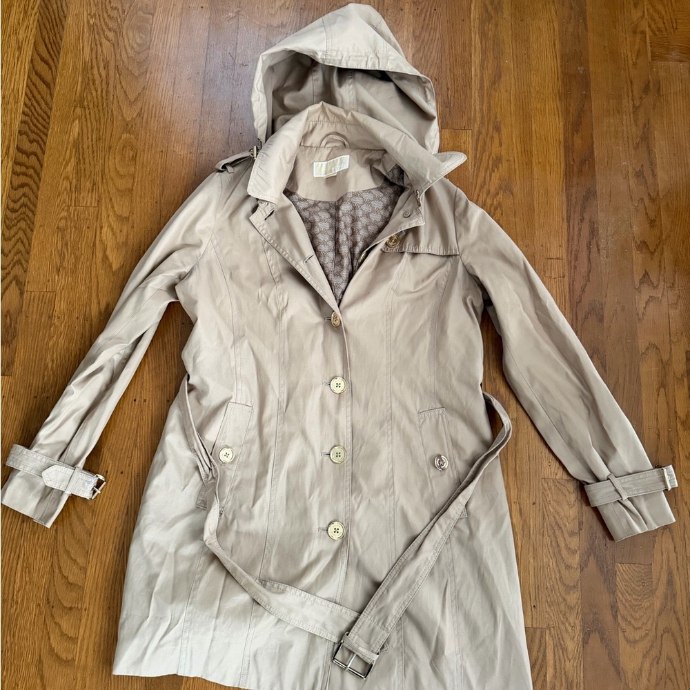 Michael Kors Beige Hooded Trench Coat